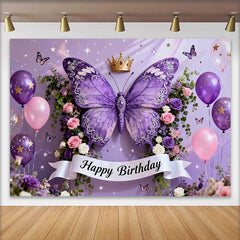 Lofaris Eleganter Lila Schmetterling Geburtstag Hintergrund Goldene Krone Blumen Deko