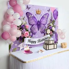 Lofaris Lila Schmetterling Krone Geburtstag Hintergrund Mädchen Happy Birthday Party