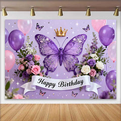 Lofaris Lila Schmetterling Krone Geburtstag Hintergrund Mädchen Happy Birthday Party