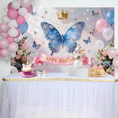 Lofaris Magischer Blauer Schmetterling Goldene Krone Geburtstag Hintergrund Mädchen