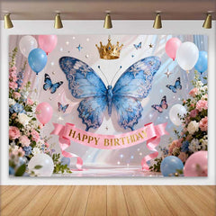 Lofaris Funkelnder Blauer Schmetterling Goldene Krone Geburtstag Hintergrund Feen Party