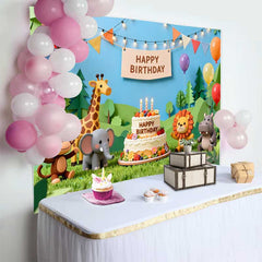 Lofaris Süße Dschungel Safari Tiere Geburtstag Fotohintergrund Happy Birthday Torte Bunte Ballons Deko