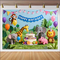 Lofaris Bunte Cartoon Dschungel Safari Tiere Happy Birthday Fotohintergrund Torte Ballons Party Deko