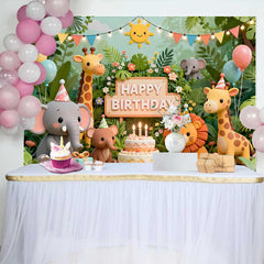 Lofaris Süße Dschungel Safari Tiere Geburtstag Fotohintergrund Elefant Giraffe Löwe Happy Birthday