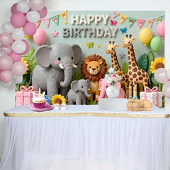 Lofaris Süße Safari Dschungel Tiere Happy Birthday Fotohintergrund Elefant Löwe Sonnenblumen Geschenke