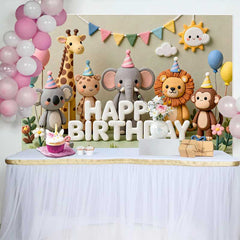 Lofaris Wunderliche Ton Tiere Happy Birthday Fotohintergrund Safari Dschungel Koala Elefant Löwe Affe