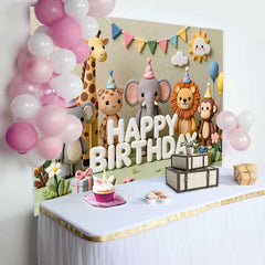 Lofaris Wunderliche Ton Tiere Happy Birthday Fotohintergrund Safari Dschungel Koala Elefant Löwe Affe