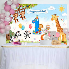 Lofaris Bunte Dschungel Safari Tiere Erster Geburtstag Fotohintergrund Nummer Eins Happy Birthday Wild