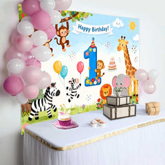 Lofaris Bunte Dschungel Safari Tiere Erster Geburtstag Fotohintergrund Nummer Eins Happy Birthday Wild