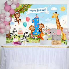 Lofaris Süße Safari Dschungel Tiere Erster Geburtstag Fotohintergrund Happy Birthday Nummer Eins Deko