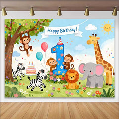 Lofaris Süße Safari Dschungel Tiere Erster Geburtstag Fotohintergrund Happy Birthday Nummer Eins Deko
