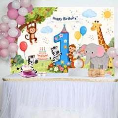 Lofaris Happy Birthday Safari Tiere Erster Geburtstag Fotohintergrund Süße Dschungelfreunde Nummer Eins