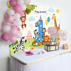 Lofaris Happy Birthday Safari Tiere Erster Geburtstag Fotohintergrund Süße Dschungelfreunde Nummer Eins