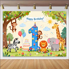 Lofaris Aquarell Dschungel Tiere Erster Geburtstag Fotohintergrund Happy Birthday Nummer Eins Dekoration