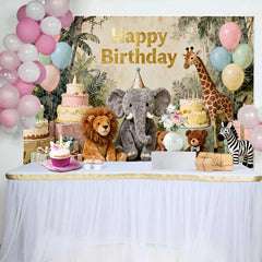 Lofaris Pastell Dschungel Safari Tiere Happy Birthday Fotohintergrund Elefant Löwe Giraffe Kinder Deko