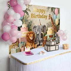 Lofaris Pastell Dschungel Safari Tiere Happy Birthday Fotohintergrund Elefant Löwe Giraffe Kinder Deko