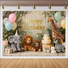 Lofaris Gold Happy Birthday Dschungel Safari Tiere Fotohintergrund Elefant Löwe Giraffe Kinder Party