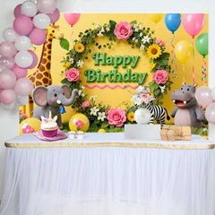 Lofaris Süße Safari Dschungel Tiere Geburtstag Fotohintergrund Blumenkranz Happy Birthday Dekoration