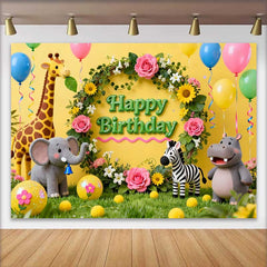 Lofaris Süße Safari Dschungel Tiere Geburtstag Fotohintergrund Blumenkranz Happy Birthday Dekoration