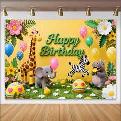 Lofaris Süße Safari Tiere Happy Birthday Fotohintergrund Giraffe Elefant Zebra Kinder Party Dekoration