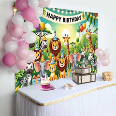 Lofaris Entzückende Dschungel Safari Tiere Geburtstag Fotohintergrund Happy Birthday Banner Partyhüte