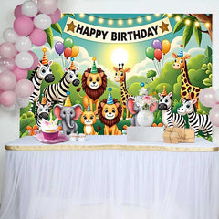 Lofaris Süße Cartoon Dschungel Tiere Happy Birthday Fotohintergrund Safari Wild One Party Dekoration