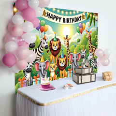 Lofaris Süße Cartoon Dschungel Tiere Happy Birthday Fotohintergrund Safari Wild One Party Dekoration