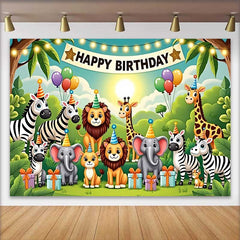 Lofaris Süße Cartoon Dschungel Tiere Happy Birthday Fotohintergrund Safari Wild One Party Dekoration
