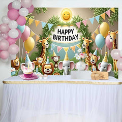 Lofaris Wunderliche Dschungel Safari Tiere Happy Birthday Fotohintergrund Pastell Ballons Torten Kinder