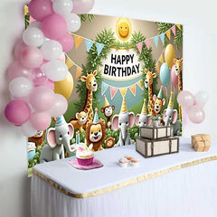Lofaris Wunderliche Dschungel Safari Tiere Happy Birthday Fotohintergrund Pastell Ballons Torten Kinder