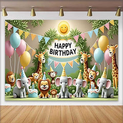 Lofaris Wunderliche Dschungel Safari Tiere Happy Birthday Fotohintergrund Pastell Ballons Torten Kinder