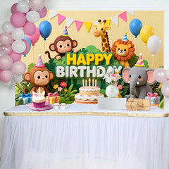 Lofaris Bunte Dschungel Tiere Happy Birthday Fotohintergrund Safari Thema Torte Ballons Party Dekoration