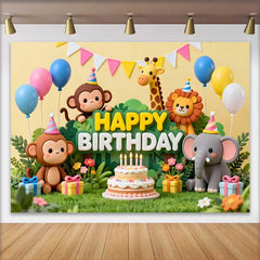 Lofaris Bunte Dschungel Tiere Happy Birthday Fotohintergrund Safari Thema Torte Ballons Party Dekoration