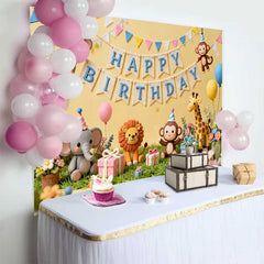 Lofaris Süße Wunderliche Dschungel Tiere Happy Birthday Fotohintergrund Elefant Löwe Affe Giraffe Party