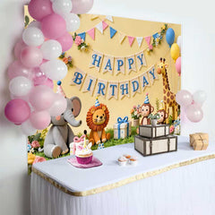 Lofaris Süße Dschungel Tiere Happy Birthday Fotohintergrund Safari Elefant Löwe Affe Giraffe Babyparty