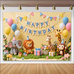 Lofaris Entzückende Dschungel Tiere Happy Birthday Fotohintergrund Bunte Ballons Geschenke Safari Deko