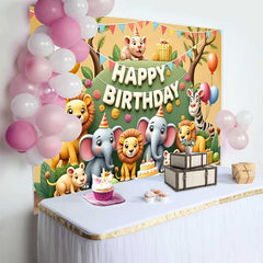Lofaris Fröhliche Cartoon Safari Tiere Happy Birthday Fotohintergrund Löwen Elefanten Zebra Kinder Deko