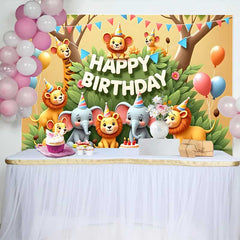 Lofaris Bunte Cartoon Safari Tiere Happy Birthday Fotohintergrund Dschungel Thema Kinder Party Feier