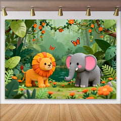 Lofaris Entzückende Löwe Elefant Dschungel Safari Geburtstag Fotohintergrund Wild One Thema Babyparty