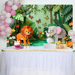 Lofaris Wunderliche Papierschnitt Dschungel Safari Geburtstag Fotohintergrund Löwe Elefant Schmetterlinge