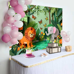 Lofaris Wunderliche Papierschnitt Dschungel Safari Geburtstag Fotohintergrund Löwe Elefant Schmetterlinge