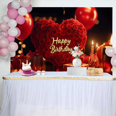 Lofaris Elegant Rote Rosen Herz Happy Birthday Fotohintergrund Ballons Geschenke Romantische Feier Deko