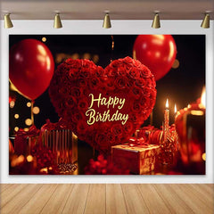 Lofaris Elegant Rote Rosen Herz Happy Birthday Fotohintergrund Ballons Geschenke Romantische Feier Deko