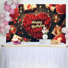 Lofaris Rote Rosen Herz Happy Birthday Fotohintergrund Romantische Feier Dekoration Ballons Geschenke