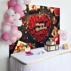 Lofaris Rote Rosen Herz Happy Birthday Fotohintergrund Romantische Feier Dekoration Ballons Geschenke
