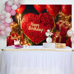 Lofaris Rotes Herz und Rosen Happy Birthday Fotohintergrund Elegante Gold Geschenke Ballons Dekoration