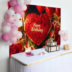 Lofaris Rotes Herz und Rosen Happy Birthday Fotohintergrund Elegante Gold Geschenke Ballons Dekoration