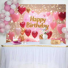 Lofaris Glitzer Pink Gold Herz Ballons Happy Birthday Fotohintergrund Romantische Feier Party Dekoration