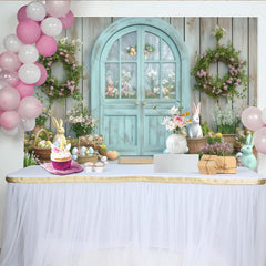 Lofaris Pastellfarbener Frühlings-Osterhintergrund mit Hasen und Eiern, für Familienfotos und Frühlingspartys, Holzwand-Design