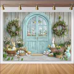 Lofaris Pastellfarbener Frühlings-Osterhintergrund mit Hasen und Eiern, für Familienfotos und Frühlingspartys, Holzwand-Design